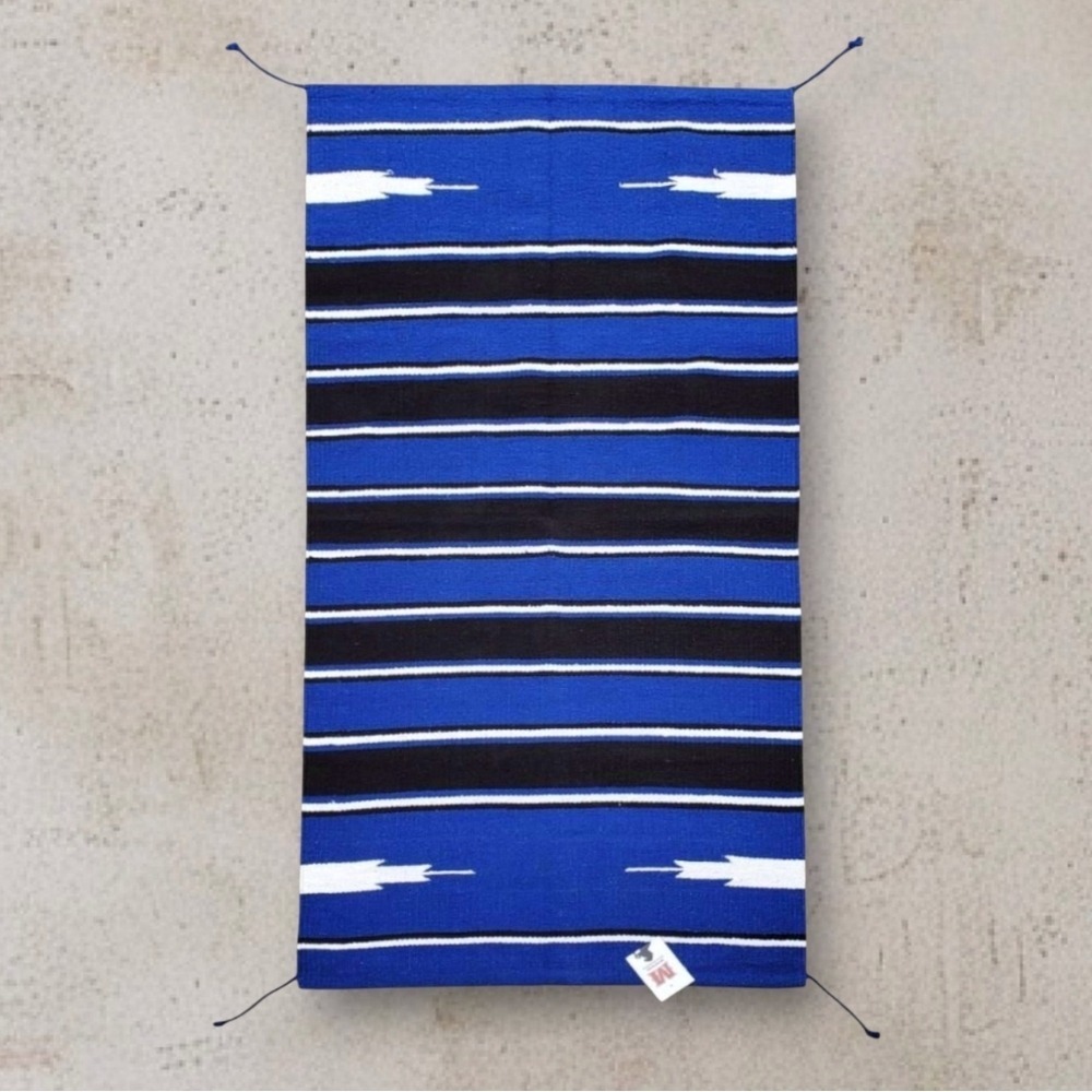 MUSTANG Single Weave‎ Cotton Navajo Style Rug - Blue - NEW!
